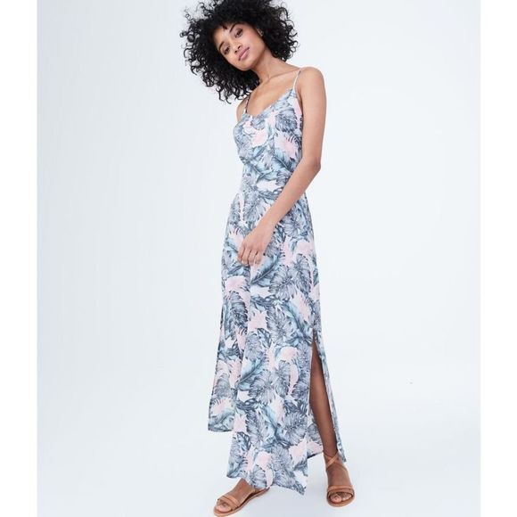 Aeropostale Dresses & Skirts - Aeropostale Women's Tie-Back Side Slit Feather Print Maxi Dress Multicolor Size